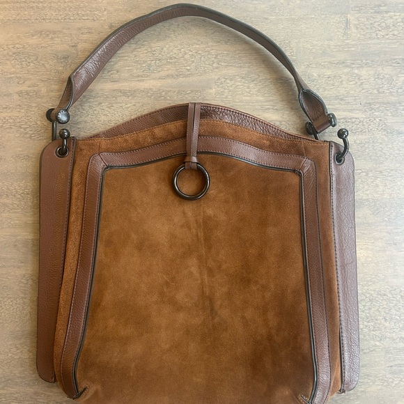 BCBGeneration Handbags - BCBG MAXAZRIA Brown Suede Leather Purse Tote Shoulder Bag